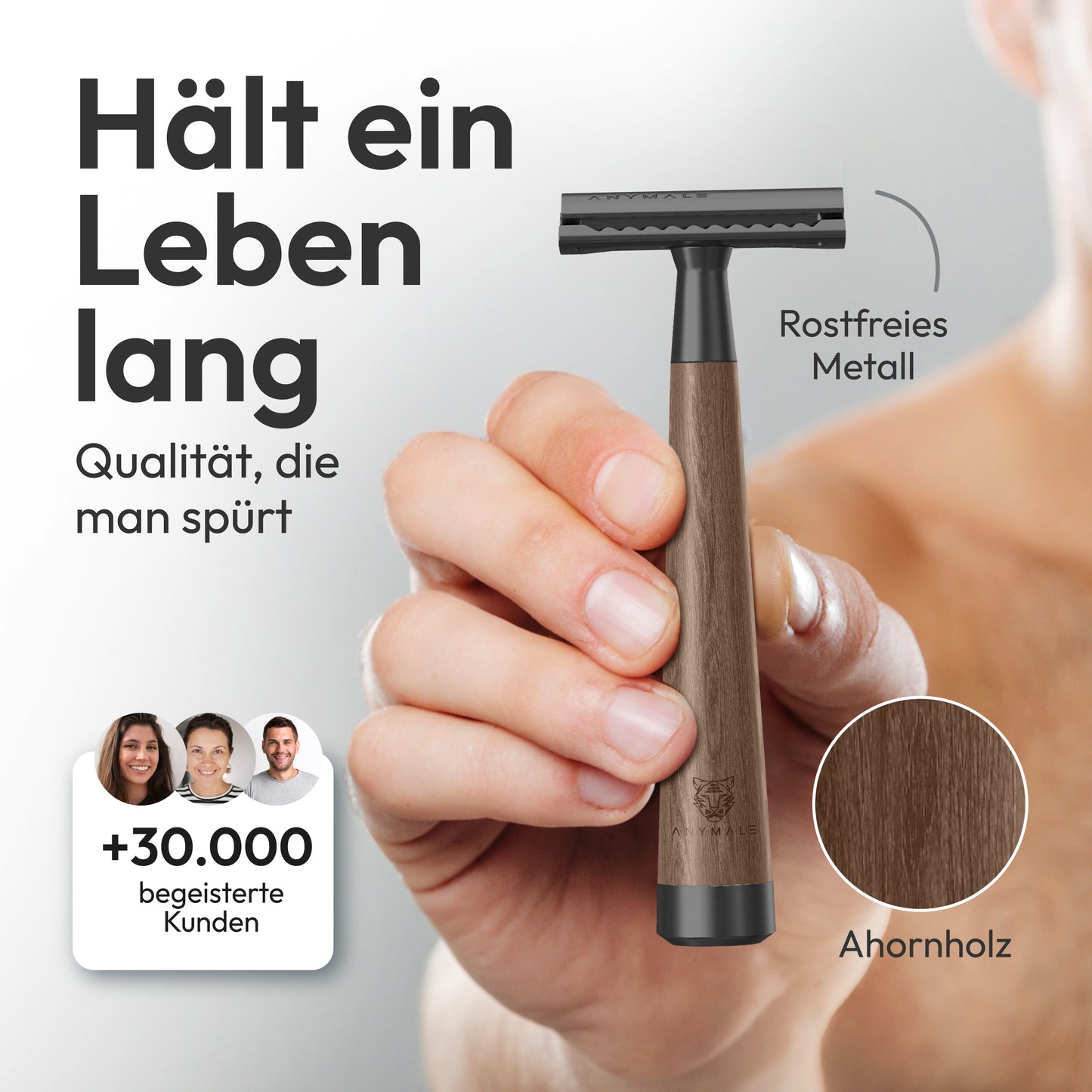 ANYMALE® Rasierhobel mit Standfuß aus Holz