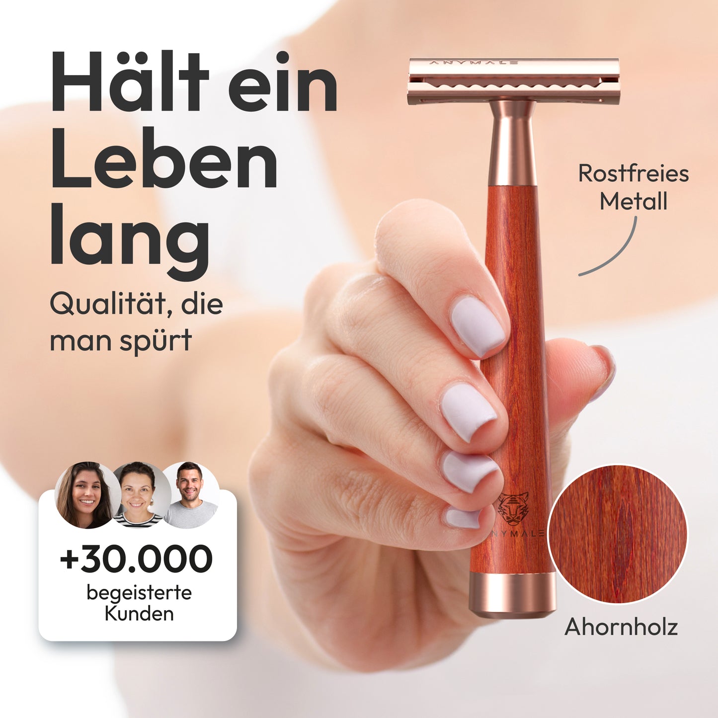 ANYMALE® Rasierhobel mit Standfuß aus Holz