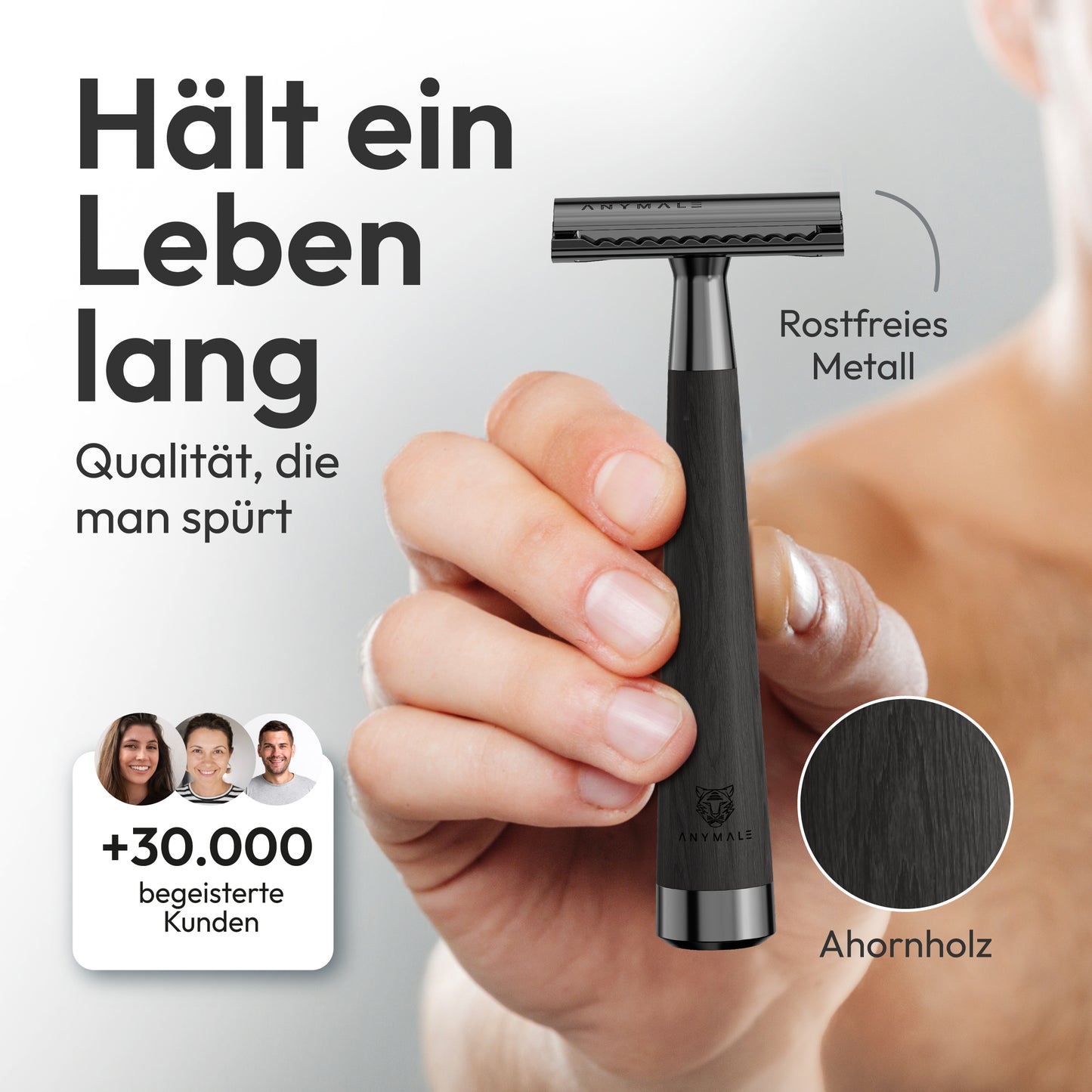 ANYMALE® Rasierhobel mit Standfuß aus Holz