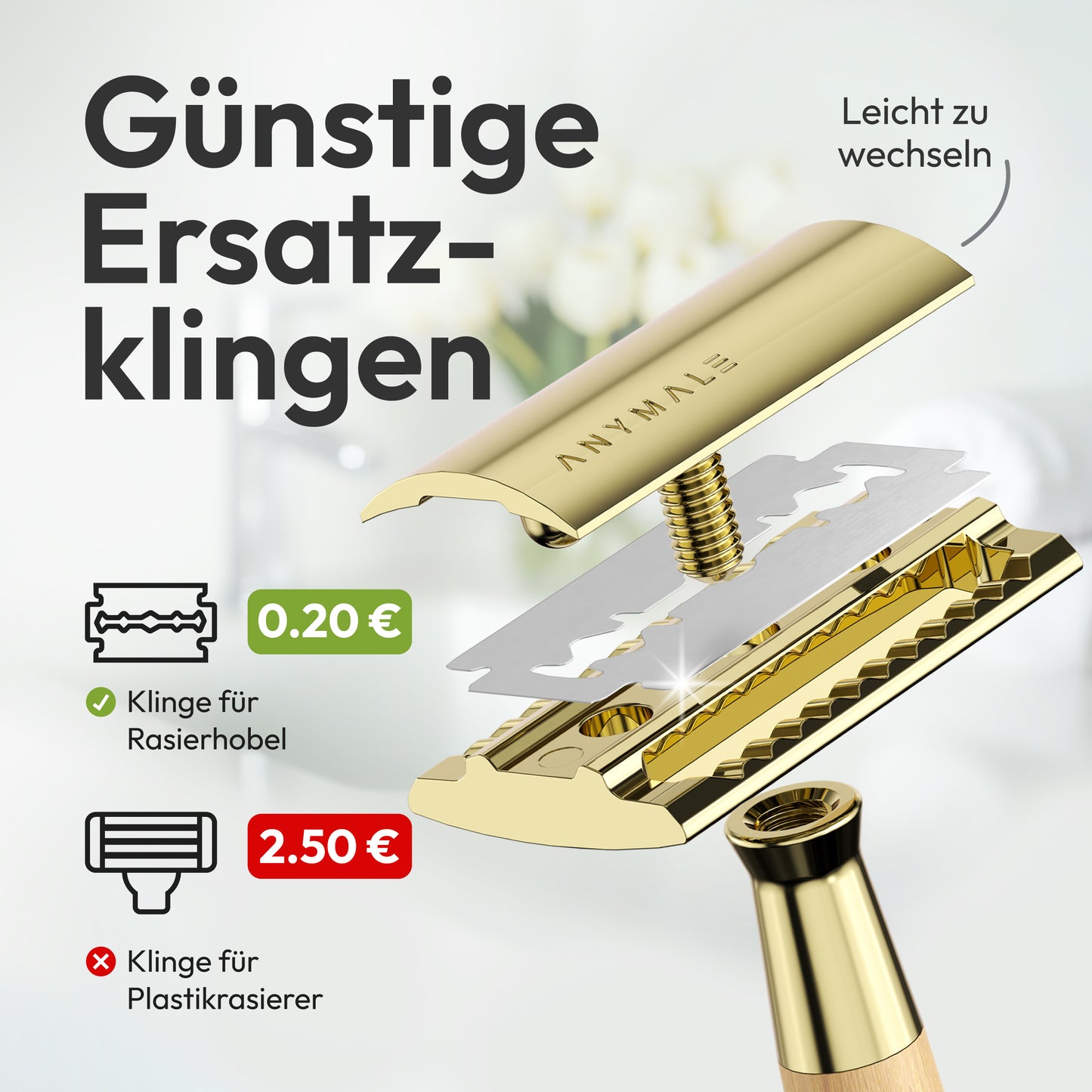 ANYMALE® Rasierhobel mit Standfuß aus Holz