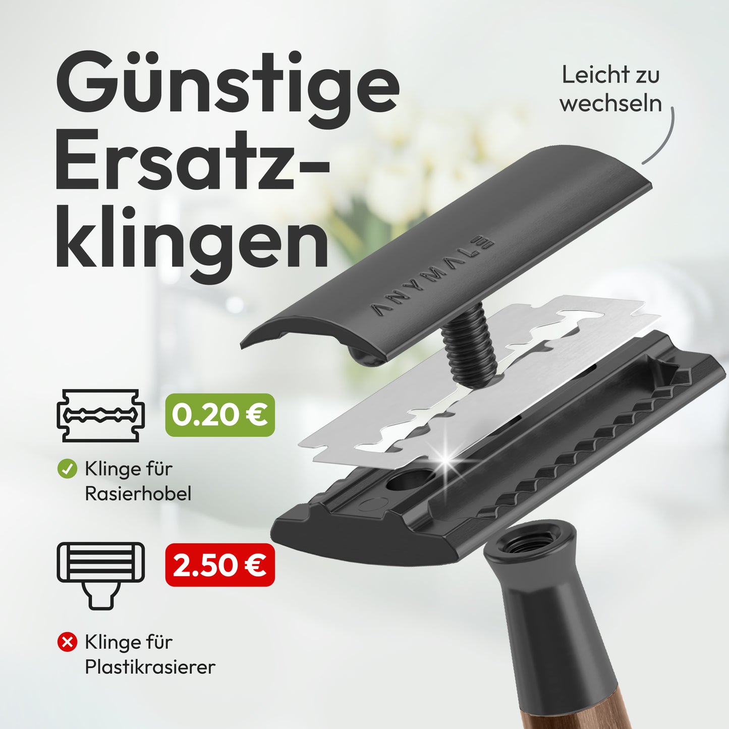 ANYMALE® Rasierhobel mit Standfuß aus Holz